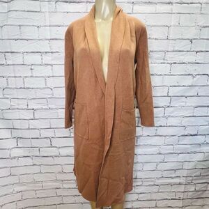 Maxsport Womens Camel Open Front Knit Longline Sweater Duster Cardigan Sz Small